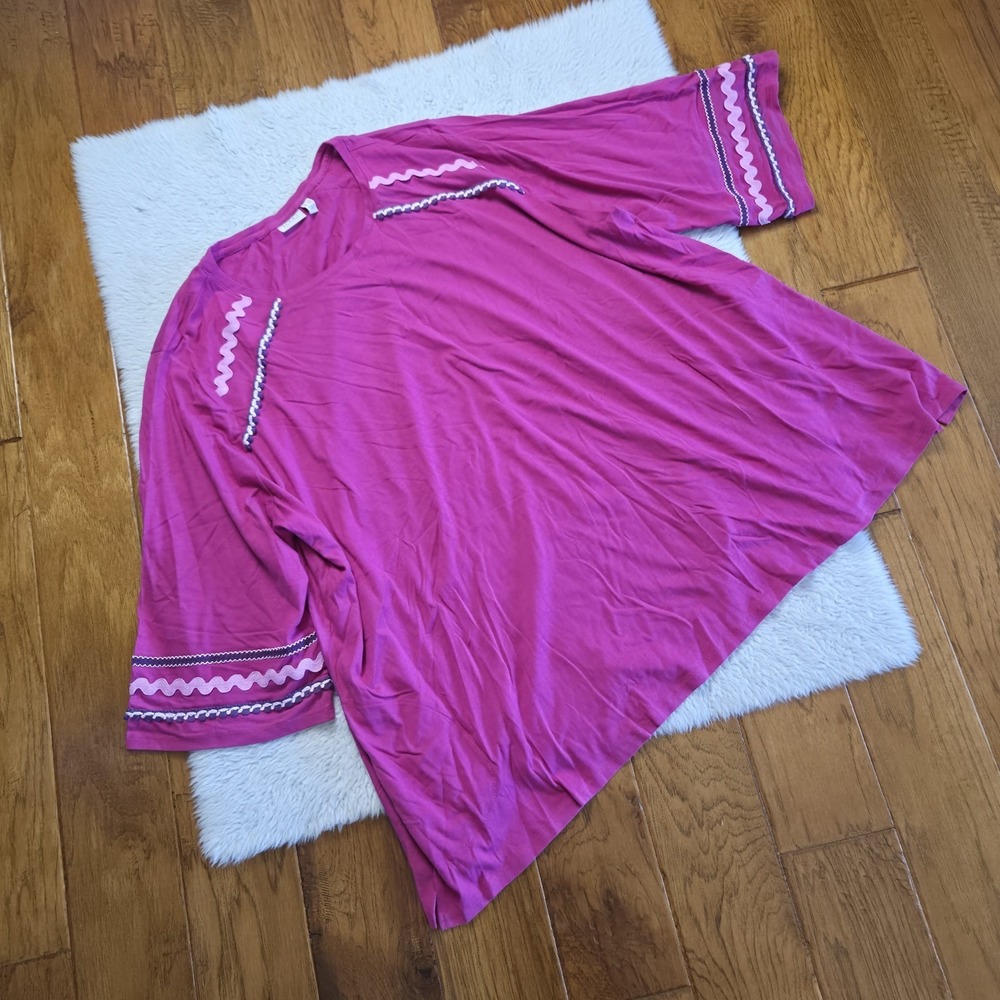 LOGO Lori Goldstein Blouse Shirt Women's Plus 5X Magenta Pockets Short Sleeve
